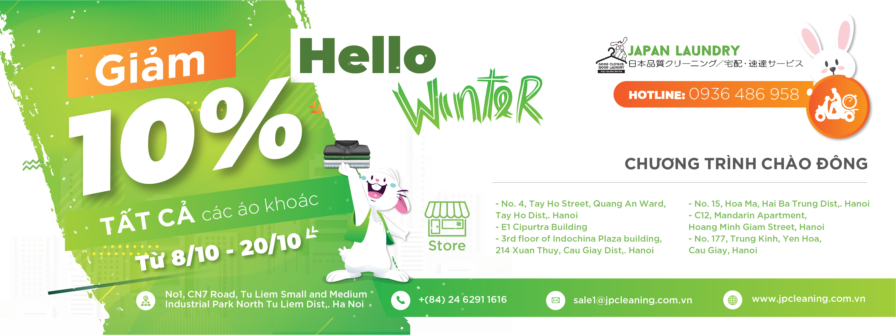 Hello Winter Giặt là Nhật Bản giảm 10% tất cả các áo khoác từ 8/10 đến 20/10