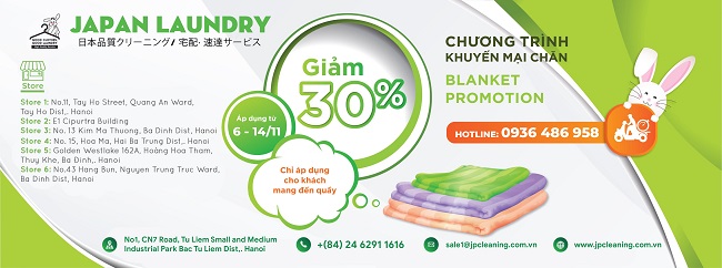 Chào đón tháng 11 – Sale sốc 30% dịch vụ giặt chăn tại Japan Laundry Chào đón tháng 11 – Sale sốc 30% dịch vụ giặt chăn tại Japan Laundry